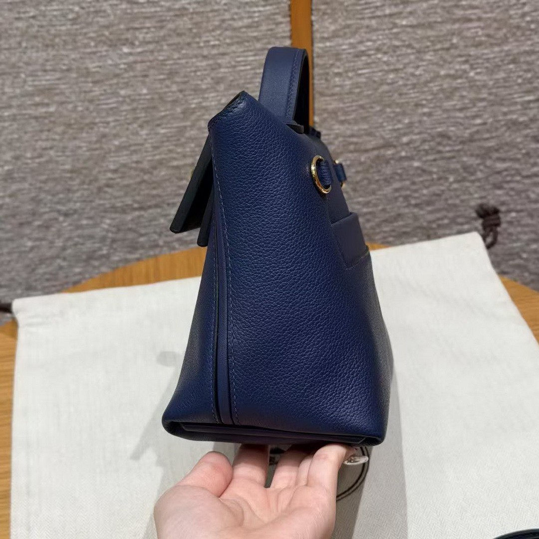 Hermes Kelly 2424 24/24 Bag 21CM Handmade In Evercolor and Swift Calfskin Leather Gold Hardware 73 Blue Saphir - Image 17