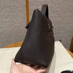 Hermes Kelly 2424 24/24 Bag 29CM Handmade In Evercolor and Swift Calfskin Leather Silver Hardware 47 Chocolate - Image 14