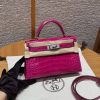 Hermes Kelly Mini 2 19CM Bag Handmade In Bright faced Alligator Leather Silver Diamond Hardware J5 Rose Scheherazade