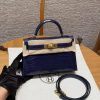Hermes Kelly Mini 2 19CM Bag Handmade In Bright Faced Alligator Leather from Mississippi Gold Hardware M3 Blue Encer