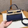 Hermes Kelly Mini 2 19CM Bag Handmade In Epsom Calfskin Leather and Bright Faced American Alligator Gold Hardware 73 Blue Saphir