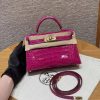 Hermes Kelly Mini 2 19CM Bag Handmade In Bright Faced Alligator Leather from Mississippi Gold Hardware J5 Rose Scheherazade