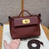 Hermes Kelly Mini 2424 24/24 Bag 21CM Handmade In Evercolor and Swift Calfskin Leather Gold Hardware 55 Rouge H