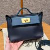 Hermes Kelly Mini 2424 24/24 Bag 21CM Handmade In Evercolor and Swift Calfskin Leather Gold Hardware 2Z Blue Nuit 7U Blue Navy