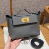 Hermes Kelly Mini 2424 24/24 Bag 21CM Handmade In Evercolor and Swift Calfskin Leather Gold Hardware 0L Gris Meyer