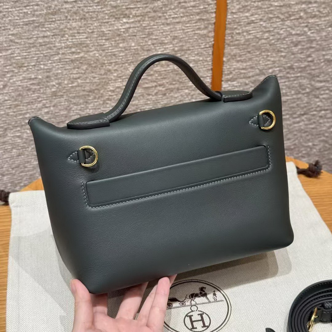 Hermes Kelly Mini 2424 24/24 Bag 21CM Handmade In Swift Calfskin Leather KK Ostrich Gold Hardware Vo Vert Rousseau - Image 2