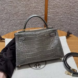 Hermes Kelly Mini 2 19 CM Bag Handmade In Bright Faced Alligator Leather from Mississippi Gold Hardware 81 Girs Tourerlle - Image 2