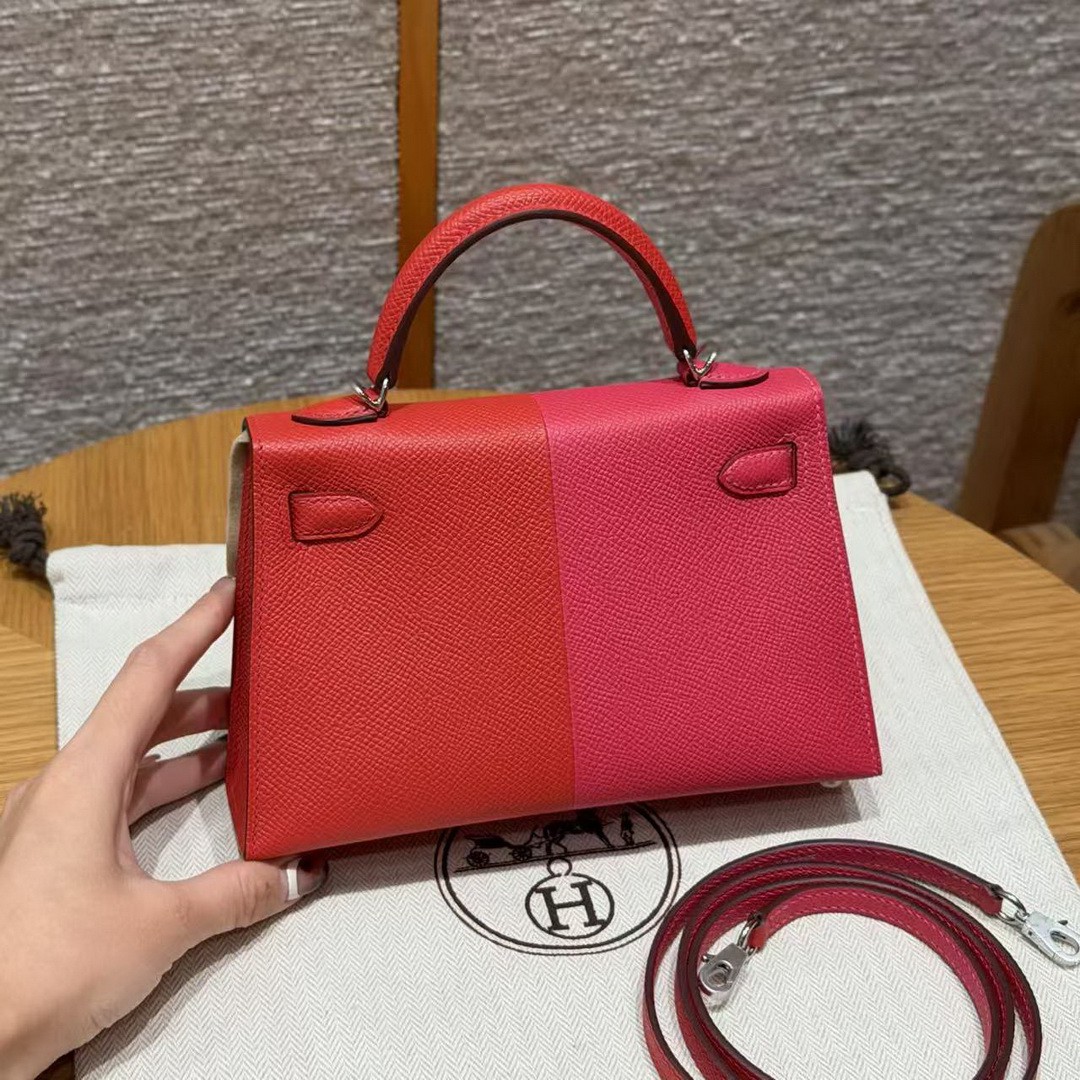 Hermes Kelly Mini 2 19CM Bag Handmade In Epsom Calfskin Leather Silver Hardware l6 Rose Extreme S3 Rouge Coeur B3 Blue Zanzibar - Image 2