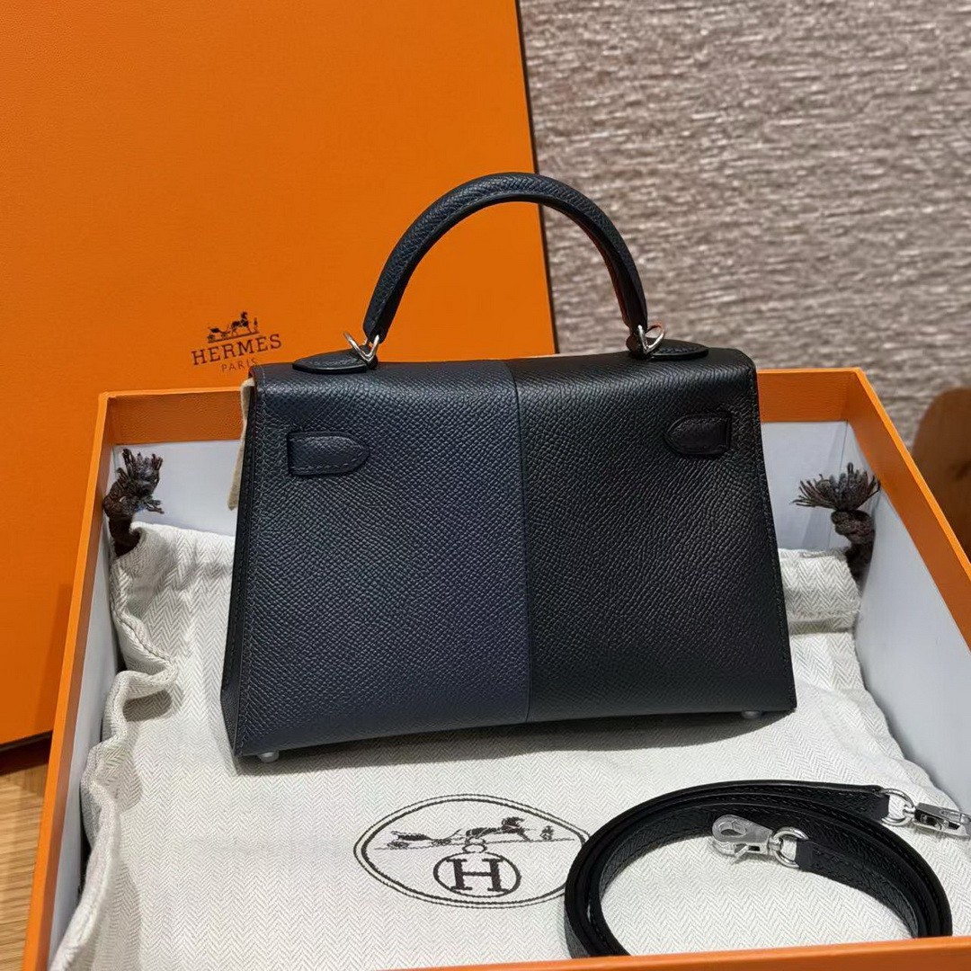 Hermes Kelly Mini 2 19CM Bag Handmade In Epsom Calfskin Leather Silver Hardware 89 Noir 76 Blue Indigo K1 Rouge Grenat - Image 2