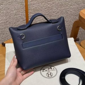 Hermes Kelly Mini 2424 24/24 Bag 21CM Handmade In Evercolor and Swift Calfskin Leather Silver Hardware 73 Blue Saphir - Image 2