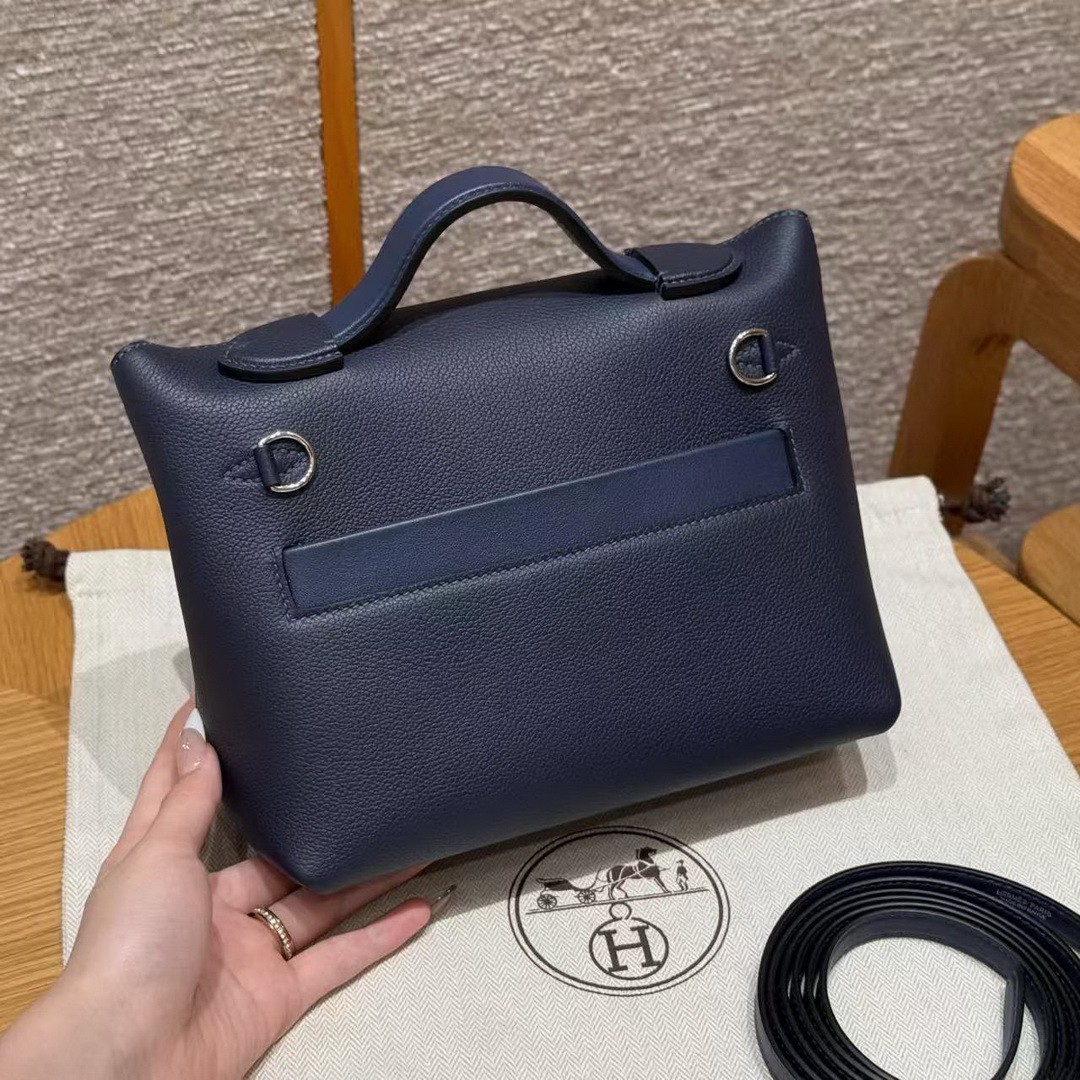 Hermes Kelly Mini 2424 24/24 Bag 21CM Handmade In Evercolor and Swift Calfskin Leather Silver Hardware 73 Blue Saphir - Image 2