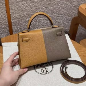 Hermes Kelly Mini 2 19CM Bag Handmade In Epsom Calfskin Leather Silver Hardware 18 Etoupe 2S Sesame 2Z Blue Nuit - Image 2