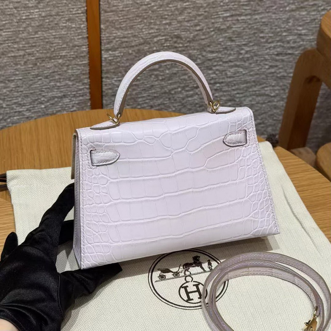 Hermes Kelly Mini 2 19CM Bag Handmade In Alligator Imported Leather From Mississippi Gold Hardware 09 Mauve Pale - Image 2
