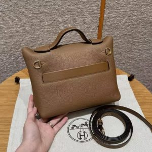 Hermes Kelly Mini 2424 24/24 Bag 21CM Handmade In Togo Calfskin Leather Matte American Crocodile Gold Hardware 3G Alezan - Image 2