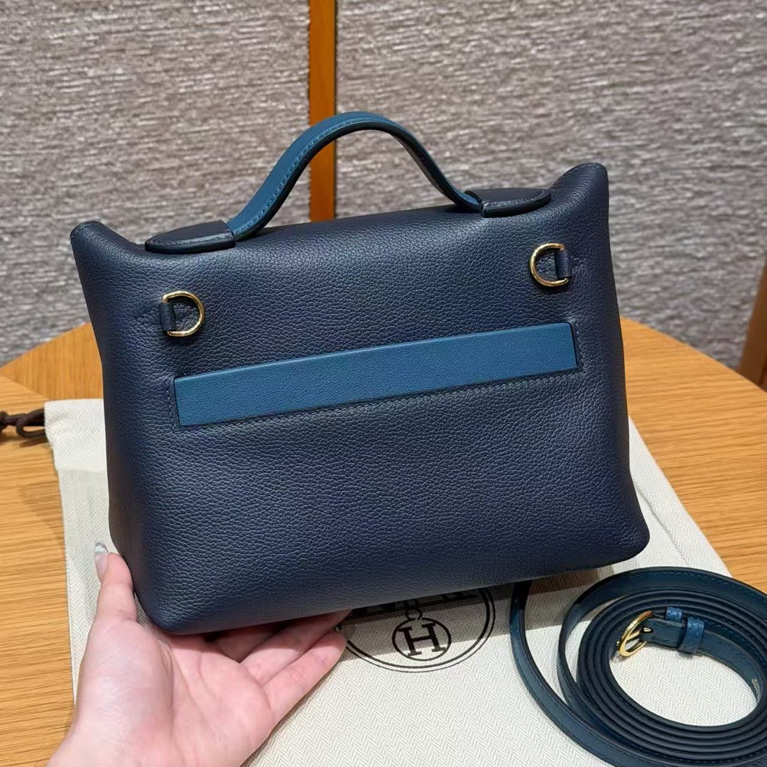 Hermes Kelly Mini 2424 24/24 Bag 21CM Handmade In Evercolor and Swift Calfskin Leather Gold Hardware 2Z Blue Nuit 7U Blue Navy - Image 2