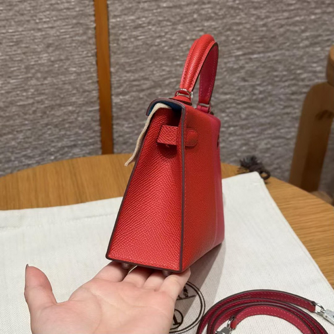 Hermes Kelly Mini 2 19CM Bag Handmade In Epsom Calfskin Leather Silver Hardware l6 Rose Extreme S3 Rouge Coeur B3 Blue Zanzibar - Image 26