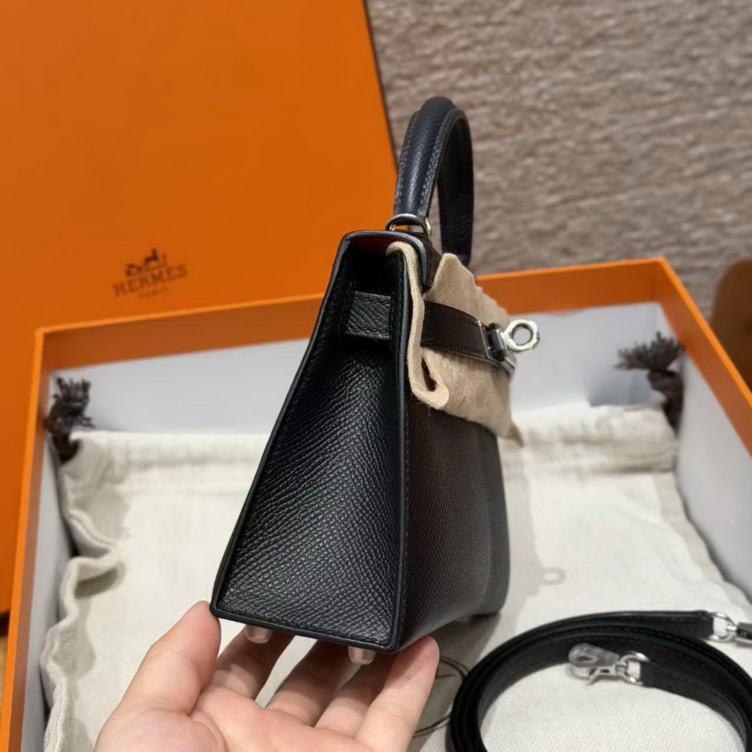Hermes Kelly Mini 2 19CM Bag Handmade In Epsom Calfskin Leather Silver Hardware 89 Noir 76 Blue Indigo K1 Rouge Grenat - Image 25
