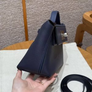 Hermes Kelly Mini 2424 24/24 Bag 21CM Handmade In Evercolor and Swift Calfskin Leather Silver Hardware 73 Blue Saphir - Image 26