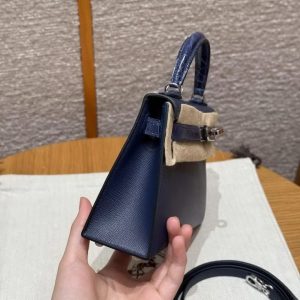 Hermes Kelly Mini 2 19CM Bag Handmade In Madame and Alligator Imported Leather from Mississippi Silver Hardware 73 Blue Saphir - Image 22