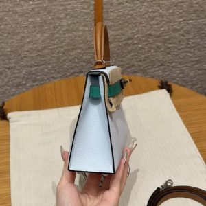 Hermes Kelly Mini 2 19CM Bag Handmade In Epsom Calfskin Leather Silver Hardware T0 Blue Brume 37 Gold O6 Vert Jade - Image 21