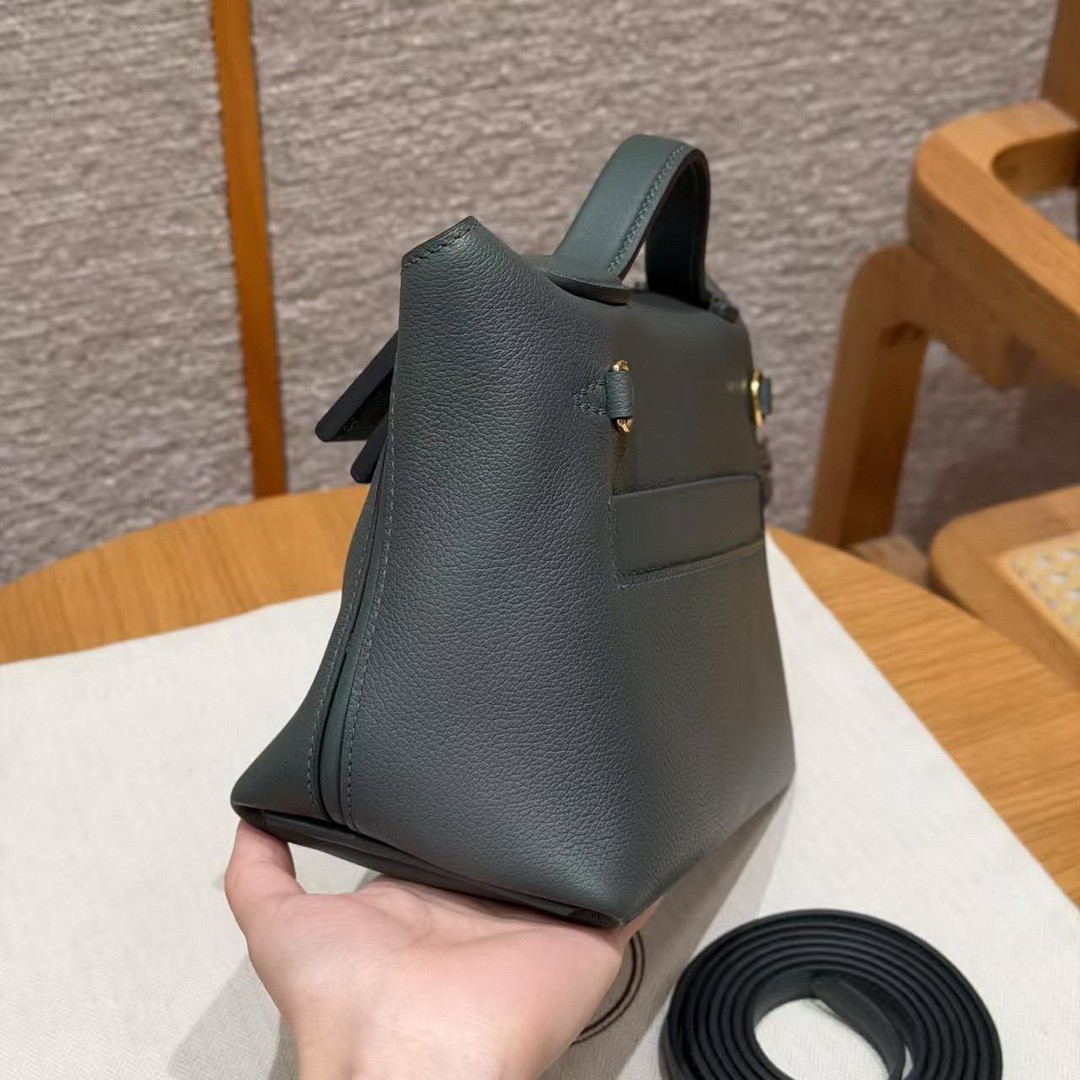Hermes Kelly Mini 2424 24/24 Bag 21CM Handmade In Evercolor and Swift Calfskin Leather Gold Hardware Q0 Vert Mangrove - Image 15
