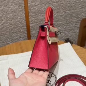 Hermes Kelly Mini 2 19CM Bag Handmade In Epsom Calfskin Leather Silver Hardware l6 Rose Extreme S3 Rouge Coeur B3 Blue Zanzibar - Image 25