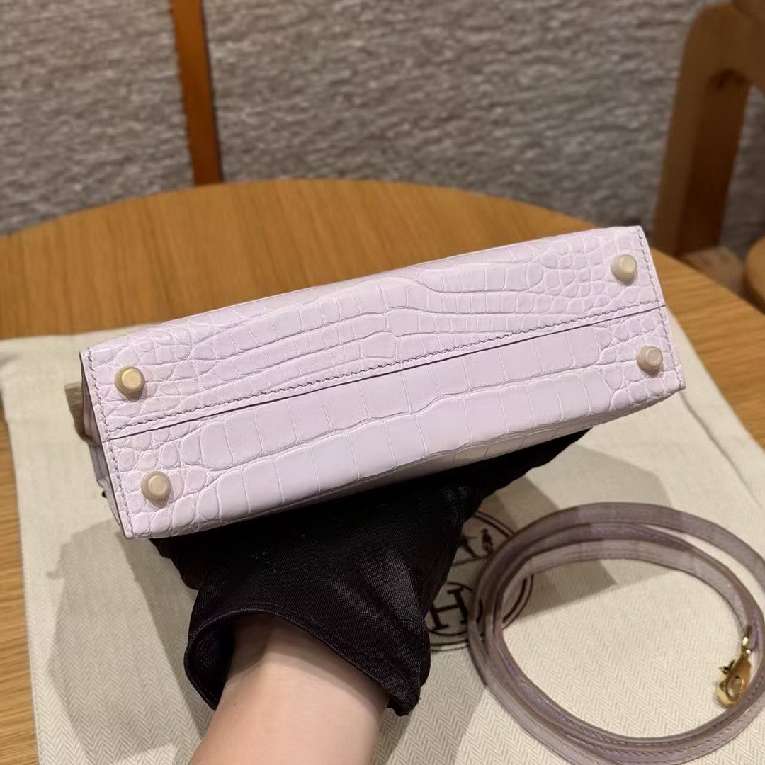 Hermes Kelly Mini 2 19CM Bag Handmade In Alligator Imported Leather From Mississippi Gold Hardware 09 Mauve Pale - Image 18