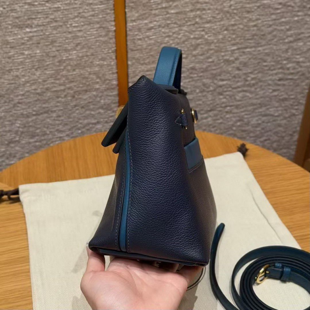Hermes Kelly Mini 2424 24/24 Bag 21CM Handmade In Evercolor and Swift Calfskin Leather Gold Hardware 2Z Blue Nuit 7U Blue Navy - Image 18
