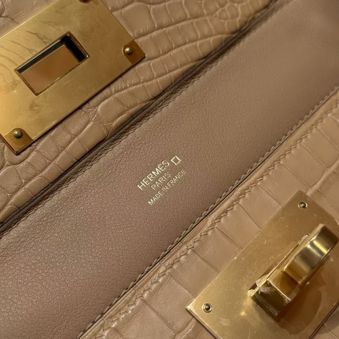 Hermes Kelly 2424 24/24 Bag 21CM Handmade In Evercolor Calfskin Leather And Aillgator Gold Hardware 0M Chai - Image 15
