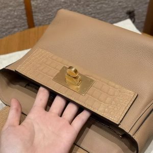 Hermes Kelly 2424 24/24 Bag 21CM Handmade In Evercolor Calfskin Leather And Aillgator Gold Hardware 0M Chai - Image 14