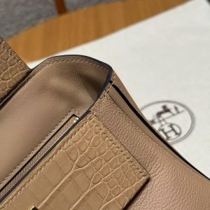 Hermes Kelly 2424 24/24 Bag 21CM Handmade In Evercolor Calfskin Leather And Aillgator Gold Hardware 0M Chai - Image 10