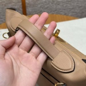 Hermes Kelly 2424 24/24 Bag 21CM Handmade In Evercolor Calfskin Leather And Aillgator Gold Hardware 0M Chai - Image 9