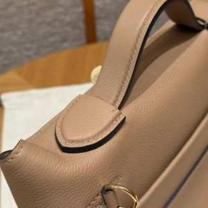 Hermes Kelly 2424 24/24 Bag 21CM Handmade In Evercolor Calfskin Leather And Aillgator Gold Hardware 0M Chai - Image 8