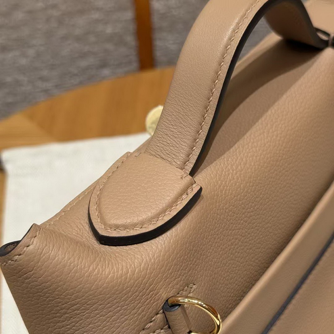 Hermes Kelly 2424 24/24 Bag 21CM Handmade In Evercolor Calfskin Leather And Aillgator Gold Hardware 0M Chai - Image 8