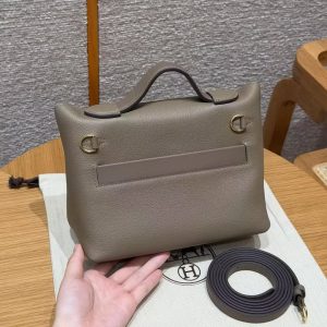 Hermes Kelly 2424 24/24 Bag 21CM Handmade In Evercolor and Swift Calfskin Leather Gold Hardware 18 Etoupe - Image 2