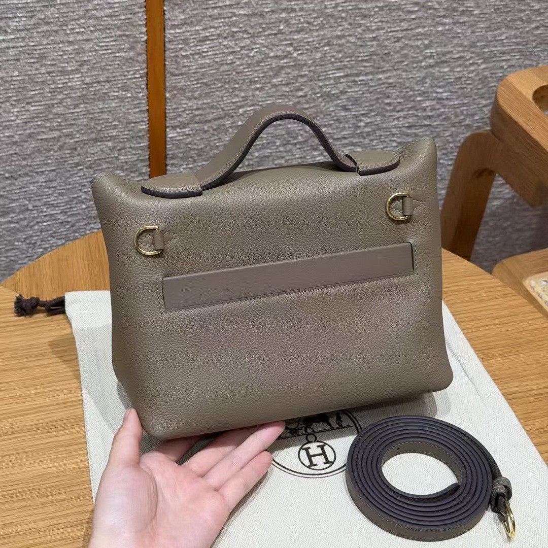 Hermes Kelly 2424 24/24 Bag 21CM Handmade In Evercolor and Swift Calfskin Leather Gold Hardware 18 Etoupe - Image 2