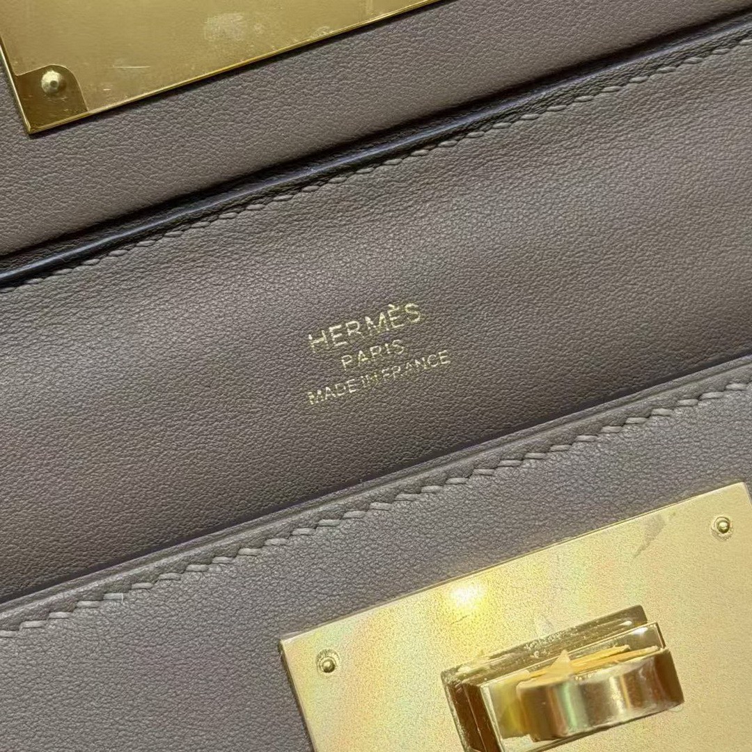 Hermes Kelly 2424 24/24 Bag 21CM Handmade In Evercolor and Swift Calfskin Leather Gold Hardware 18 Etoupe - Image 15