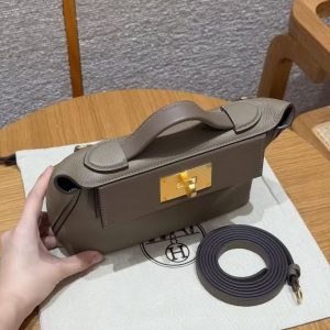 Hermes Kelly 2424 24/24 Bag 21CM Handmade In Evercolor and Swift Calfskin Leather Gold Hardware 18 Etoupe - Image 12