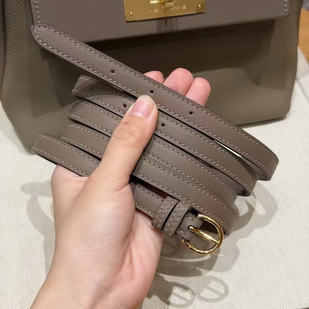 Hermes Kelly 2424 24/24 Bag 21CM Handmade In Evercolor and Swift Calfskin Leather Gold Hardware 18 Etoupe - Image 6