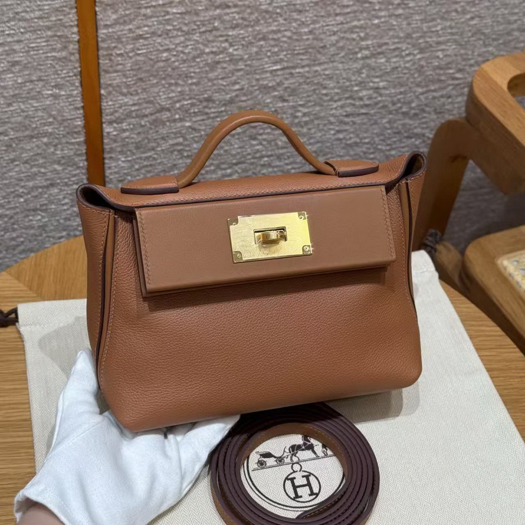 Hermes Kelly 2424 24/24 Bag 21CM Handmade In Evercolor and Swift Calfskin Leather Gold Hardware 37 Gold - Image 14