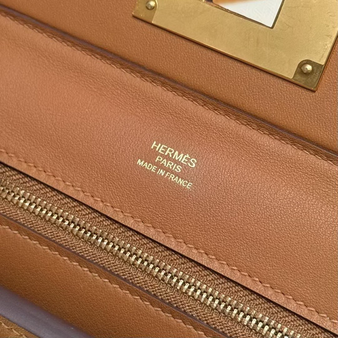 Hermes Kelly 2424 24/24 Bag 21CM Handmade In Evercolor and Swift Calfskin Leather Gold Hardware 37 Gold - Image 9