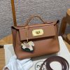 Hermes Kelly 2424 24/24 Bag 21CM Handmade In Evercolor and Swift Calfskin Leather Gold Hardware 37 Gold