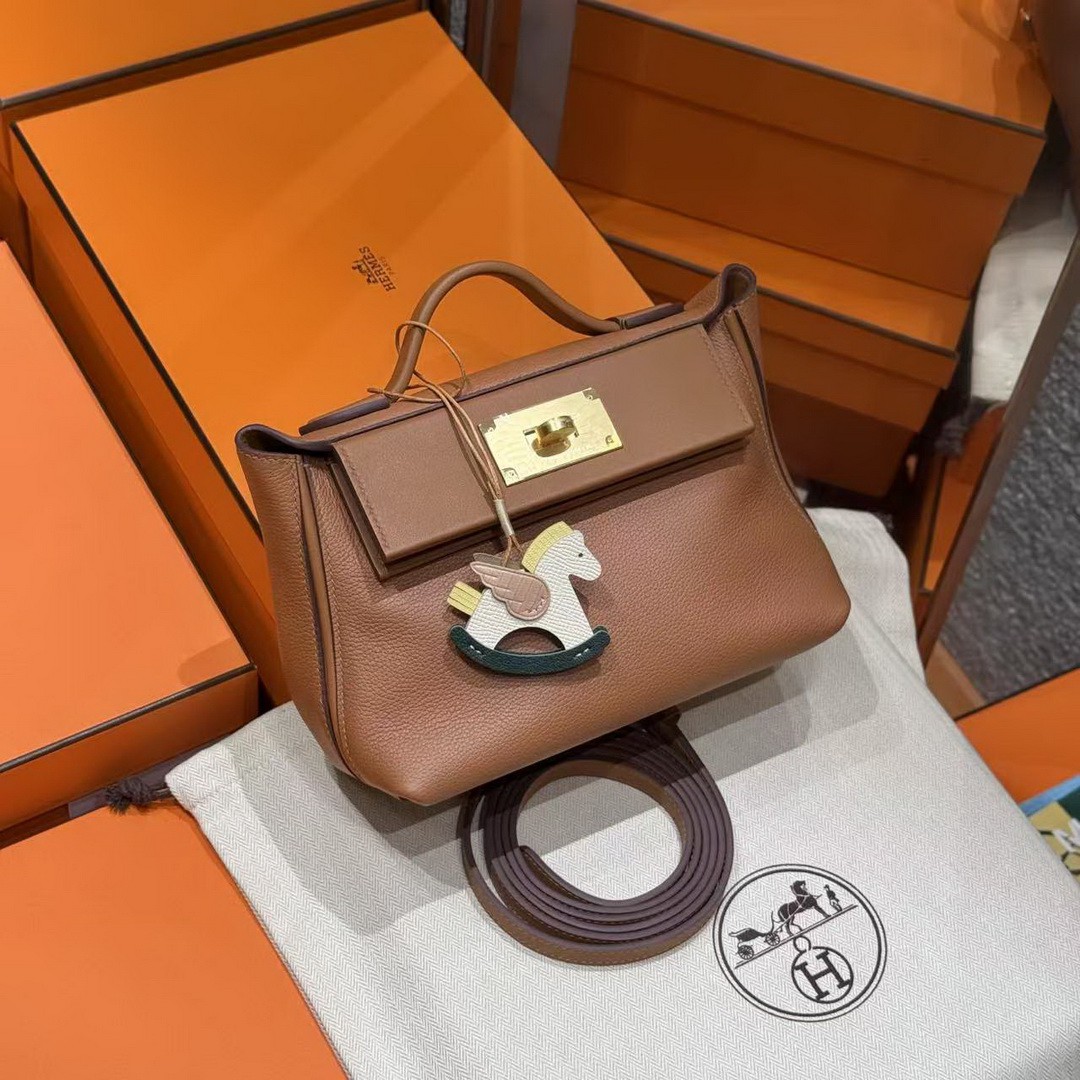 Hermes Kelly 2424 24/24 Bag 21CM Handmade In Evercolor and Swift Calfskin Leather Gold Hardware 37 Gold - Image 3