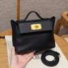 Hermes Kelly 2424 24/24 Bag 21CM Handmade In Evercolor and Swift Calfskin Leather Gold Hardware 89 Noir