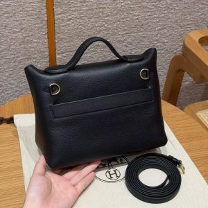 Hermes Kelly 2424 24/24 Bag 21CM Handmade In Evercolor and Swift Calfskin Leather Gold Hardware 89 Noir - Image 2