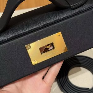 Hermes Kelly 2424 24/24 Bag 21CM Handmade In Evercolor and Swift Calfskin Leather Gold Hardware 89 Noir - Image 13
