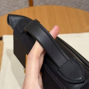 Hermes Kelly 2424 24/24 Bag 21CM Handmade In Evercolor and Swift Calfskin Leather Gold Hardware 89 Noir - Image 9