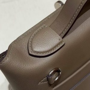 Hermes Kelly 2424 24/24 Bag 21CM Handmade In Evercolor and Swift Calfskin Leather Silver Hardware 18 Etoupe - Image 8