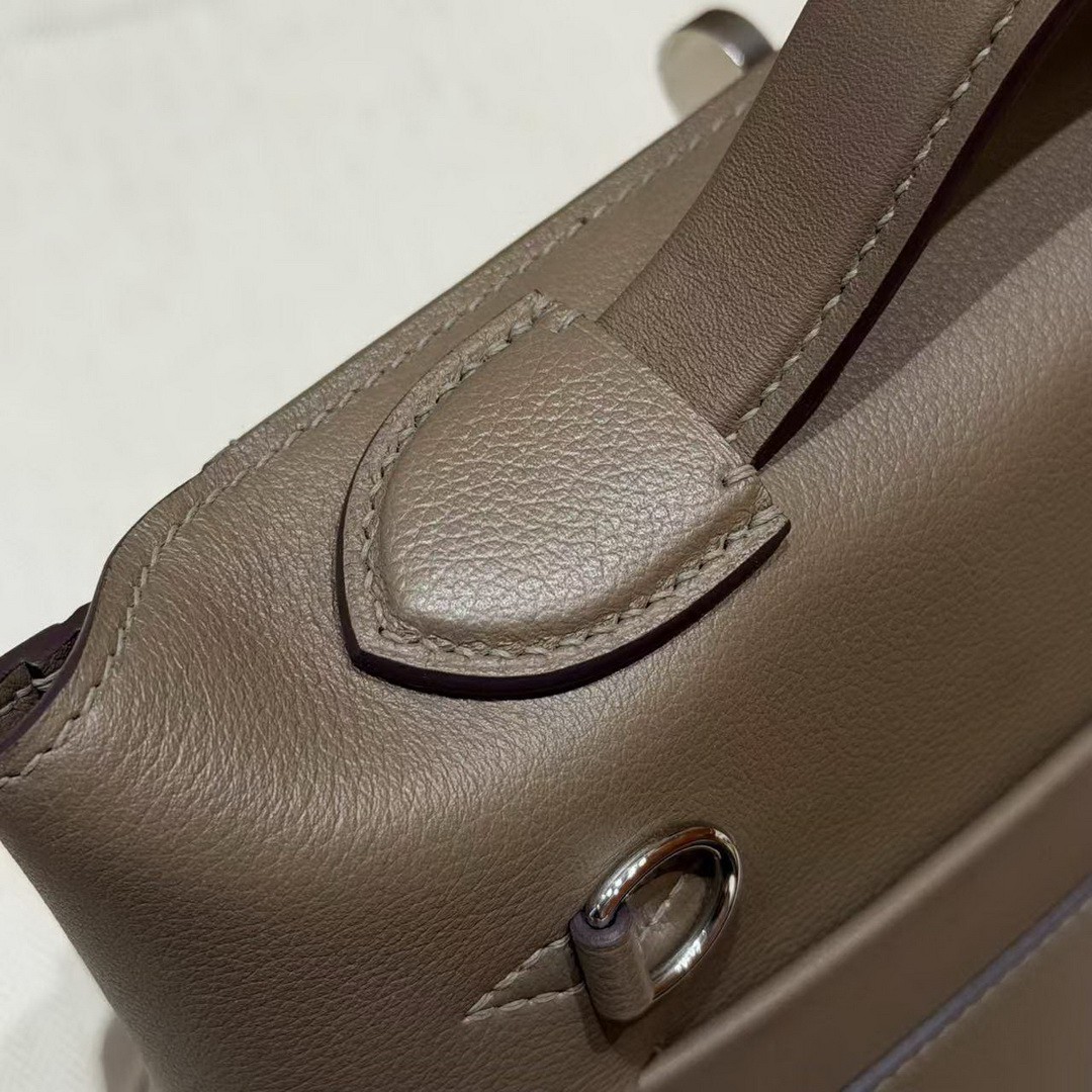 Hermes Kelly 2424 24/24 Bag 21CM Handmade In Evercolor and Swift Calfskin Leather Silver Hardware 18 Etoupe - Image 8