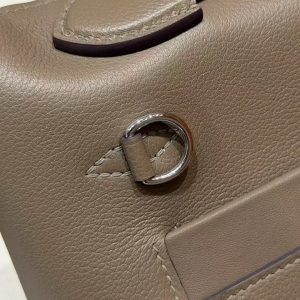 Hermes Kelly 2424 24/24 Bag 21CM Handmade In Evercolor and Swift Calfskin Leather Silver Hardware 18 Etoupe - Image 7